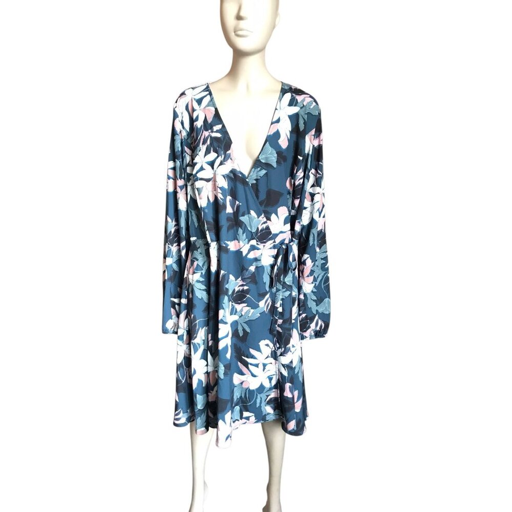 City Chic Blue, White and Pink Wrap Dress